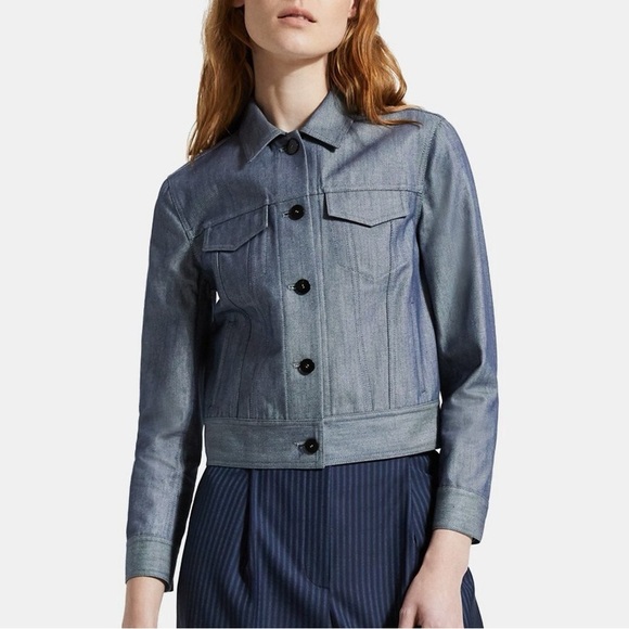 Theory Shrunken Cropped Denim Jacket Chintz - Picture 1 of 5